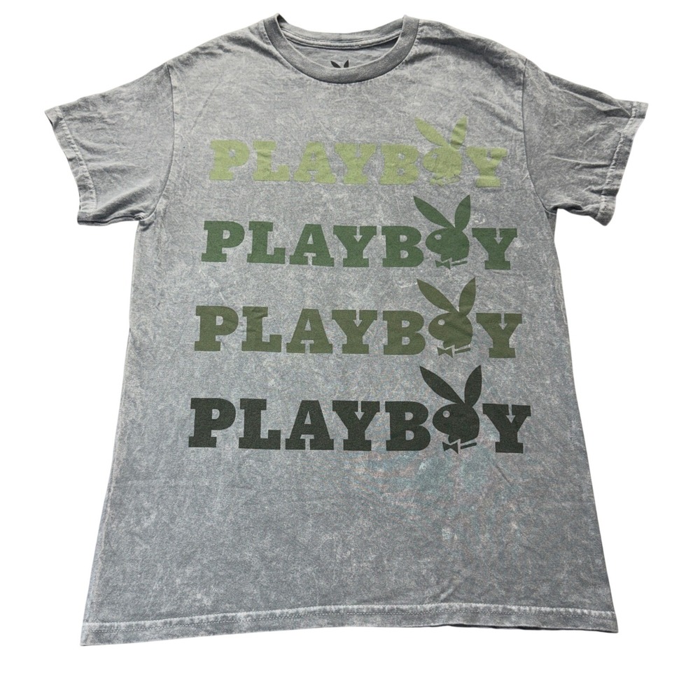 Playboy Gray Mineral Wash Stacked Logo Graphic Tee Size S